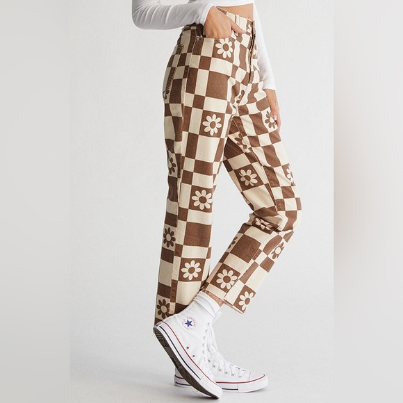 PacSun Eco Flower Checkerboard High Waisted Straight Leg Jeans - Picture 2 of 10